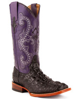 Ferrini Women's Hornback Caiman Print 12" Square Toe Cowboy Boots - Black/ Purple