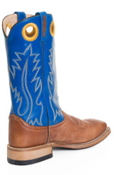 Old West Mens 13" Square Toe Leather Cowboy Boots - Blue/ Brown