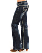 Rock & Roll Denim Women's Stretch Riding Mid Rise Regular Fit Bootcut Jeans- Dark Vintage