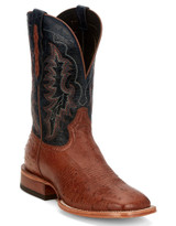 Tony Lama Men's Smooth Ostrich 11" Wide Square Toe Boots - Brandy/Blue