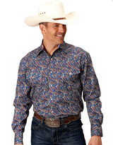 Roper Men's Long Sleeve Print Snap Shirt - Blue (Closeout)