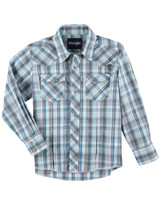 Wrangler Boys' Long Sleeve Plaid Snap Shirt - Teal (Closeout)