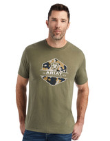 Ariat Men's Short Sleeve Camo Badge Logo Print Tee Shirt - Military Heather (Closeout)