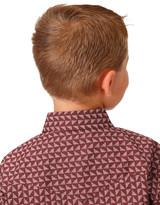 Roper Boys' Long Sleeve Geometric Print Snap Shirt - Maroon (Closeout)