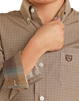 Panhandle Select Boys' Long Sleeve Print Button Down Shirt - Tan (Closeout)