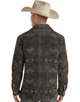 Powder River Men's Jacquard Aztec Print Snap Commander Coat - Black (Closeout)