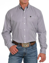 Cinch Men's Long Sleeve Stripe Button Down Shirt - White