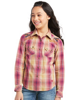 Ariat Girls' REAL Long Sleeve Plaid Snap Shirt - Yellow