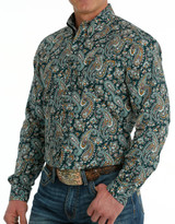 Cinch Men's Modern Fit Long Sleeve Print Button Down Shirt - Green