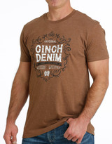 Cinch Men's Short Sleeve "Authentic Cinch Denim" Logo Print Tee Shirt - Brown