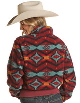 Rock & Roll Denim Women's 1/4 Zip Print Pullover Sweater - Burgundy