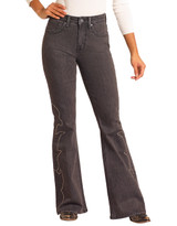 Rock & Roll Denim Women's Extra Stretch High Rise Slim Fit Flare Leg Jean - Faded Black (Closeout)