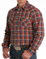 Cinch Men's Modern Fit Long Sleeve Plaid Snap Shirt - Red (Closeout)