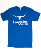Langston's Short Sleeve "EST. 1913" Logo Print Tee Shirt - Blue/White (Closeout)