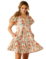 Ariat Women's Delilah Short Sleeve Print Dress - Natural (Closeout)