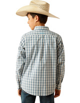 Ariat Boys' Pro Series Long Sleeve Plaid Button Down Shirt - Khaki/Blue (Closeout)