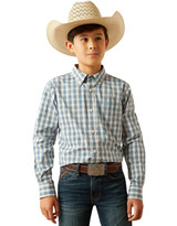 Ariat Boys' Pro Series Long Sleeve Plaid Button Down Shirt - Khaki/Blue (Closeout)