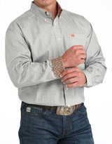 Cinch Men's Long Sleeve Print Button Down Shirt - Cream/Grey