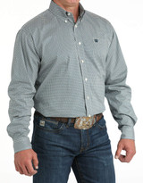 Cinch Men's Stretch Long Sleeve Print Button Down Shirt - Teal/White