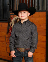 Cinch Boys' Long Sleeve Print Button Down Shirt - Charcoal Grey