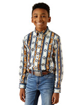 Ariat Boys' Casual Series Long Sleeve Print Button Down Shirt - Blue/Brown