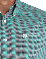 Cinch Men's Long Sleeve Print Button Down Shirt - Turquoise/Blue