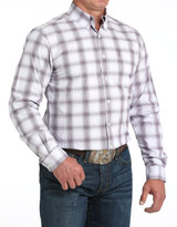 Cinch Men's Modern Fit Long Sleeve Plaid Button Down Shirt- Purple/White