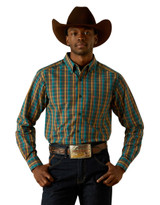 Ariat Men's Pro Series Fitted Long Sleeve Plaid Button Down Shirt - Teal/Tan (Closeout)