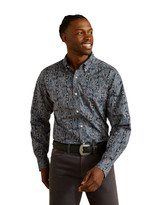 Ariat Men's Wrinkle Free Long Sleeve Print Button Down Shirt - Navy/Purple