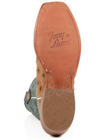 Tony Lama Women's Zaire Ostrich 13" Square Toe Boots - Tan/Teal