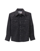 Wrangler 20X Boys' Long Sleeve Print Snap Shirt -Black/Grey