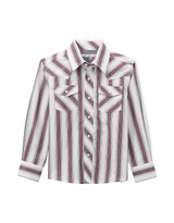 Wrangler 20X Boys' Long Sleeve Stripe Snap Shirt -White/Red