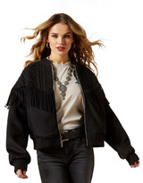 Ariat Women's Sweater Fringe Solid Zip Bomber Jacket - Black