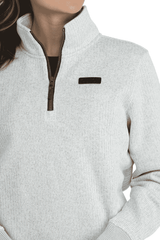 Cinch Women's 1/4 Zip Heather Pullover Sweater - White/Grey