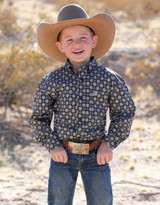 Cinch Boys' Long Sleeve Print Button Down Shirt - Brown/Grey