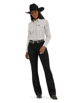 Wrangler Retro Women's Long Sleeve Stripe Snap Shirt - White/Grey