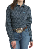 Cinch Women's Stretch Long Sleeve Print Button Down Shirt - Navy/Green