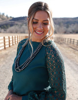 Cruel Women's Crochet Long Sleeve Solid Top - Forest Green