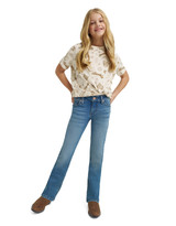 Wrangler Girls' Lainey Wilson Stretch Mid Rise Slim Fit Boot Cut Jeans (Sizes 7-20) - Wrangler Blue