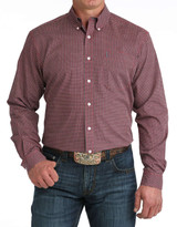 Cinch Men's Modern Fit Long Sleeve Print Button Down Shirt- Pink/Black