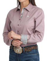 Cinch Women's Stretch Long Sleeve Stripe Button Down Shirt - Lilac Purple