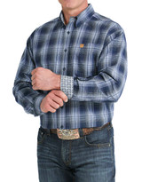 Cinch Men's Long Sleeve Plaid Button Down Shirt - Navy/Grey