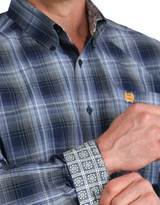 Cinch Men's Long Sleeve Plaid Button Down Shirt - Navy/Grey