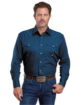 Roper Men's Stretch Long Sleeve Solid Snap Shirt - Navy