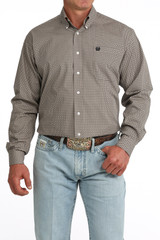 Cinch Men's Long Sleeve Print Button Down Shirt - Khaki/Black
