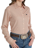 Cinch Women's Arenaflex Long Sleeve Print Button Down Shirt - Peach/Black