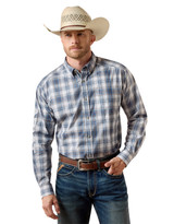Ariat Men's Team Logo Long Sleeve Plaid Button Down Shirt - Blue/White