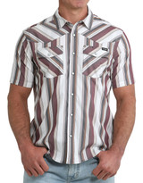 Cinch Men's Stretch Vented Short Sleeve Stripe Snap Shirt - White/Red