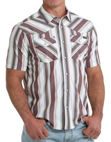 Cinch Men's Stretch Vented Short Sleeve Stripe Snap Shirt - White/Red