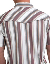 Cinch Men's Stretch Vented Short Sleeve Stripe Snap Shirt - White/Red